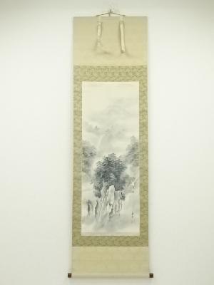 土井勝宣筆　水墨山水　肉筆絹本掛軸